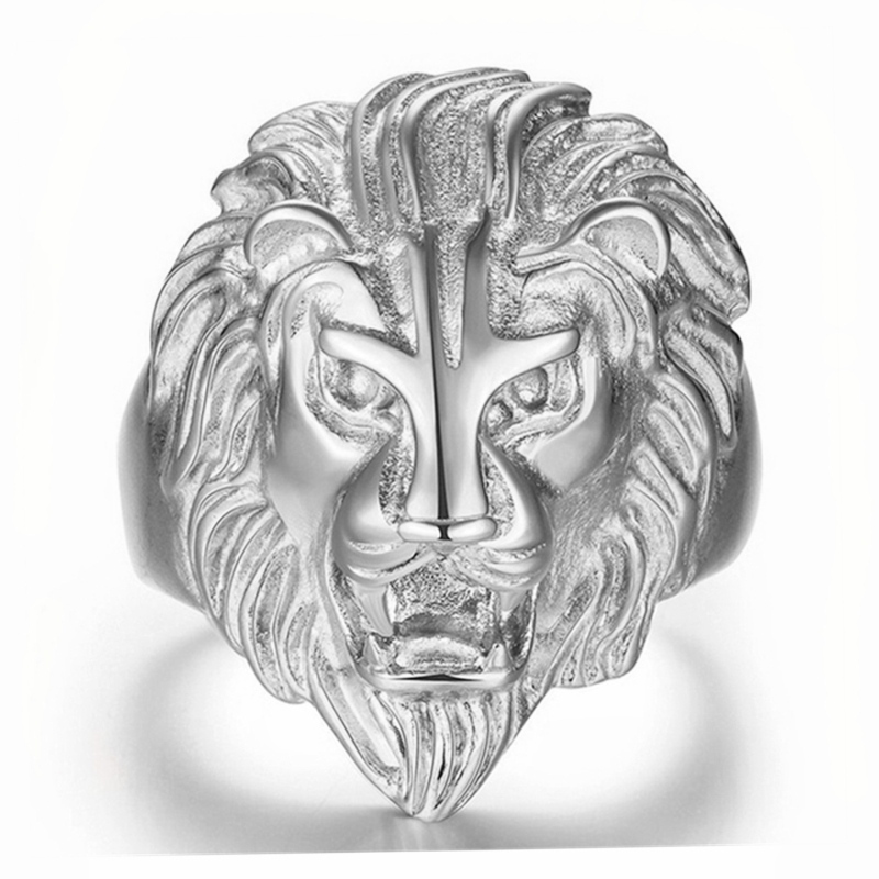 Inel punk pentru bărbați, bijuterii hip-hop rock, la modă europeană și americană, cu cap de leu dominant, din oțel titan, din oțel inoxidabil