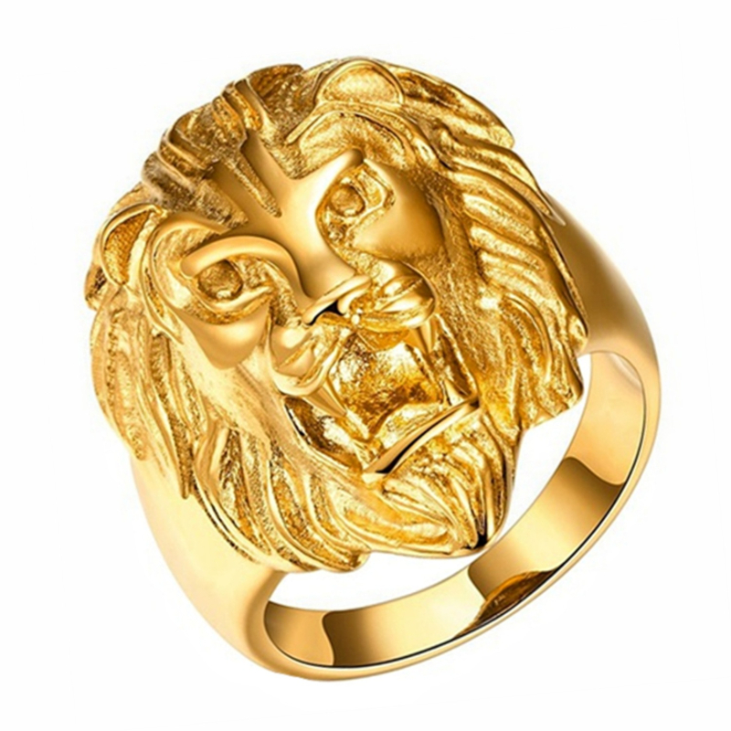 Inel punk pentru bărbați, bijuterii hip-hop rock, la modă europeană și americană, cu cap de leu dominant, din oțel titan, din oțel inoxidabil