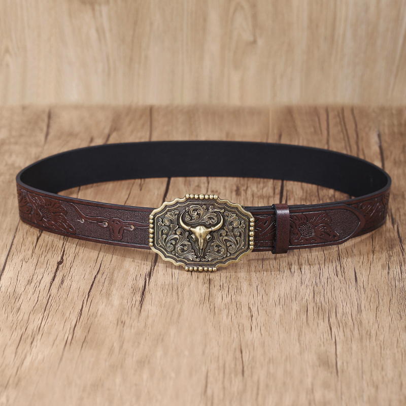 Įvairūs pasirenkami vakarietiško stiliaus didelių plokščių sagčių diržai iš PU odos, pasižymintys dideliu jausmu, retro įspaudu, tiesioginiai gamykliniai pardavimai.