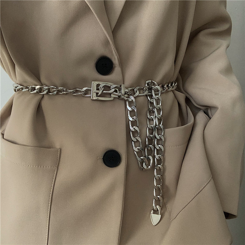 Metalinis diržas kelnėms, vyriškas grandininis kostiumo juosmens diržas, džinsinis grandininis diržas, moteriškas dekoratyvinis madingo stiliaus kelnių diržas