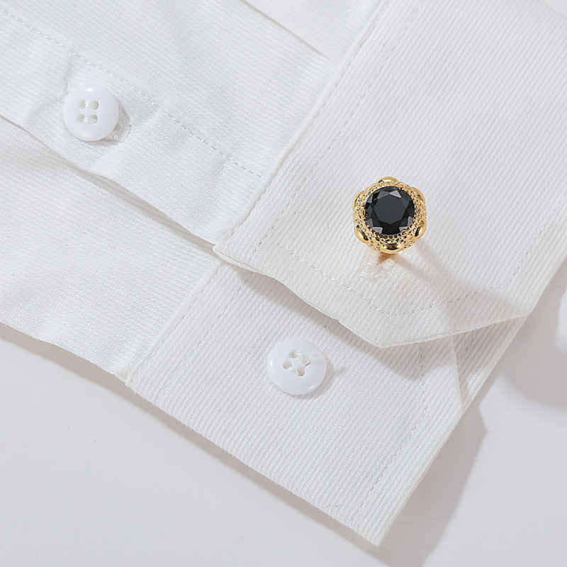 Muške manžete visokokvalitetne prekogranične vruće prodavane lagane luksuzne umetnute crne cirkone okrugle zlatne srebrne nakit na zalihi veleprodaja
