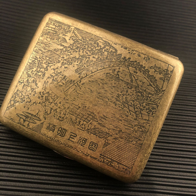 Kūrybingas metalinis cigarečių dėklas, 20 vnt., drėgmei atsparus, slėgiui atsparus, personalizuotas cigarečių dėklas, retro bronzos spalvos, atverčiamas, raižytas, raižytas cigarečių dėklas