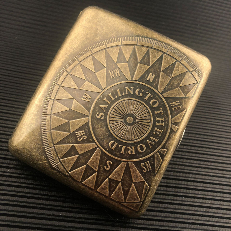 Kūrybingas metalinis cigarečių dėklas, 20 vnt., drėgmei atsparus, slėgiui atsparus, personalizuotas cigarečių dėklas, retro bronzos spalvos, atverčiamas, raižytas, raižytas cigarečių dėklas