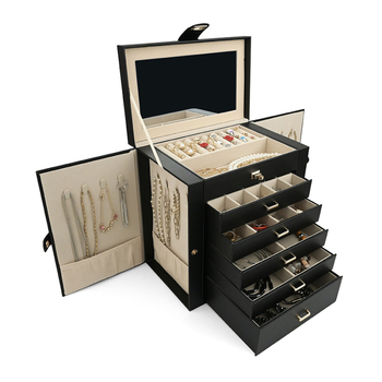 Διασυνοριακά σε απόθεμα Δερμάτινο κουτί κοσμημάτων πολλαπλών στρώσεων Φορητό κουτί κοσμημάτων 6 στρώσεων Σκουλαρίκια Δαχτυλίδι Κολιέ Κουτί αποθήκευσης
