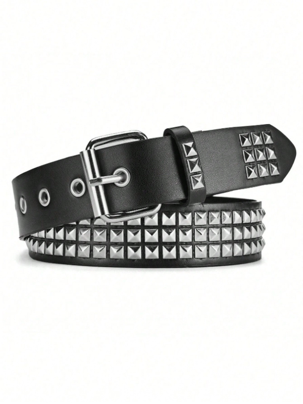 Europietiškas ir amerikietiškas tarpvalstybinis kvadratinių karoliukų kniedžių piramidės inkrustuotas moteriškas diržas pankroko stiliaus asmenybės kilpelės dekoratyvinis diržas moterims