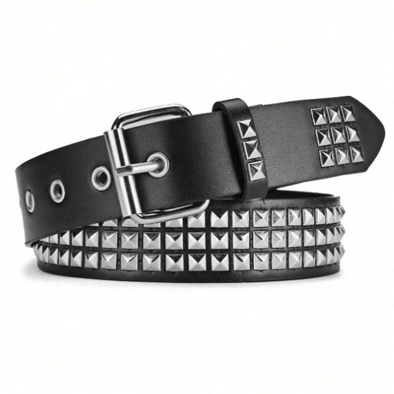 Europietiškas ir amerikietiškas tarpvalstybinis kvadratinių karoliukų kniedžių piramidės inkrustuotas moteriškas diržas pankroko stiliaus asmenybės kilpelės dekoratyvinis diržas moterims