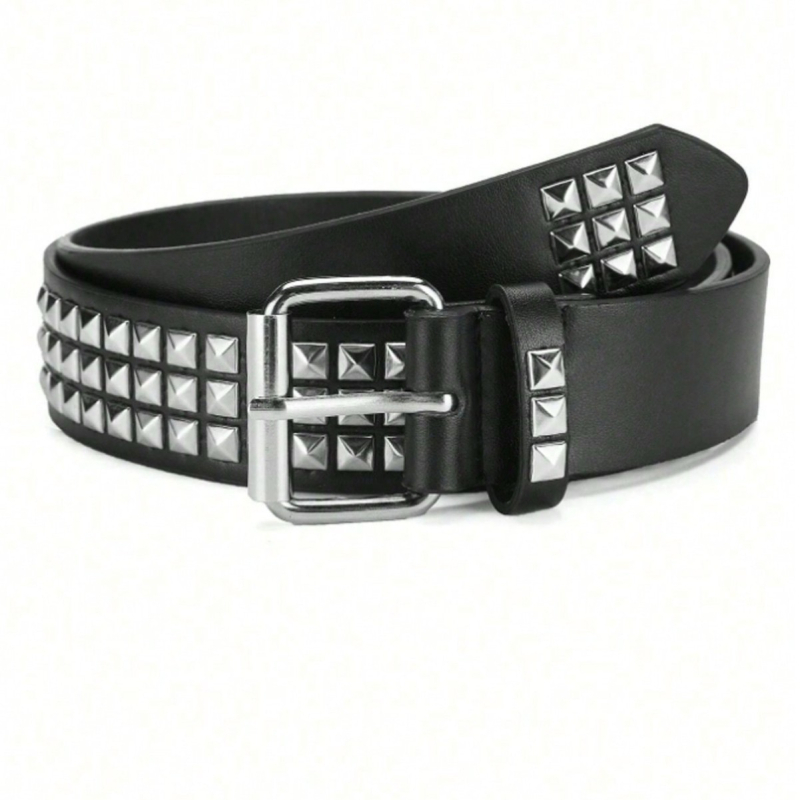 Europietiškas ir amerikietiškas tarpvalstybinis kvadratinių karoliukų kniedžių piramidės inkrustuotas moteriškas diržas pankroko stiliaus asmenybės kilpelės dekoratyvinis diržas moterims