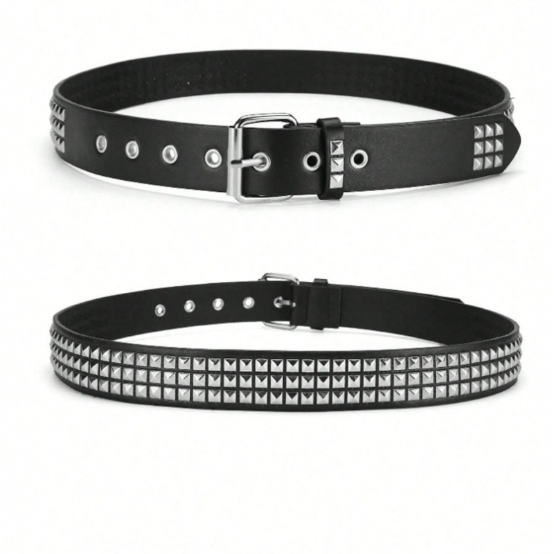 Europietiškas ir amerikietiškas tarpvalstybinis kvadratinių karoliukų kniedžių piramidės inkrustuotas moteriškas diržas pankroko stiliaus asmenybės kilpelės dekoratyvinis diržas moterims