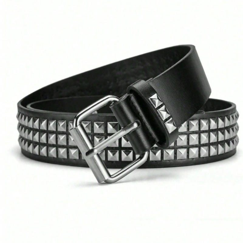 Europietiškas ir amerikietiškas tarpvalstybinis kvadratinių karoliukų kniedžių piramidės inkrustuotas moteriškas diržas pankroko stiliaus asmenybės kilpelės dekoratyvinis diržas moterims