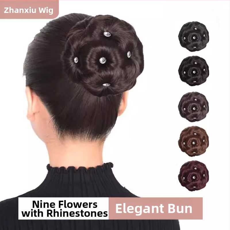 Перука, комплект за коса с кристали, пантова глава, аксесоари за коса с пъпка, щипка за захващане с девет цветя, топка, коса, къдрене, комплект за коса