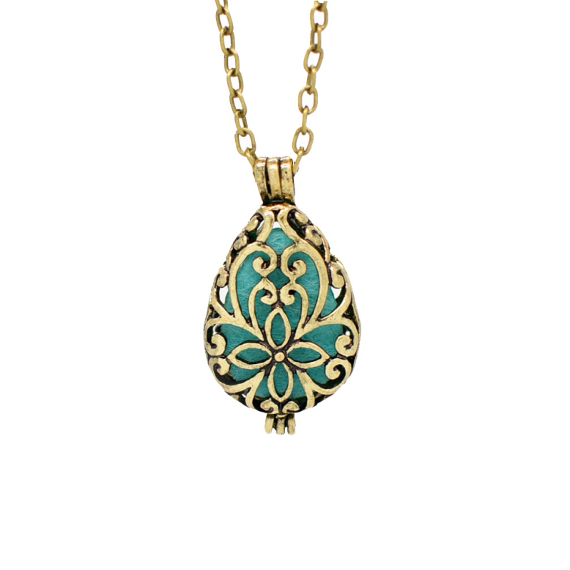 Vintažinis meniškas raižytas mini aromaterapijos eterinio aliejaus vėrinys su vilnone grandinėle, atidaroma papuošalų didmeninė prekyba XL270