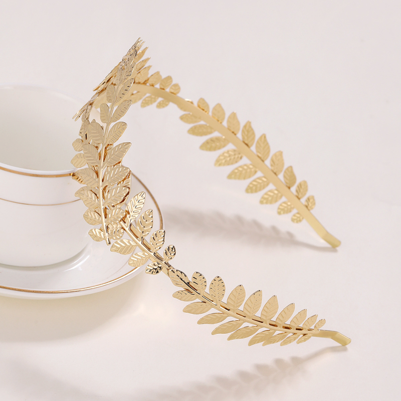 Super fėjos retro stiliaus lapų karūnos presuotų plaukų lankelis, europietiško ir amerikietiško stiliaus, personalizuota madinga auksinių lapų galvos juosta