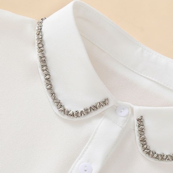 Κορεατική εκδοχή της άνοιξης και του φθινοπώρου με χάντρες νυχιών, γυναικείο πουλόβερ με διακοσμητικό γιακά, χάντρες νυχιών από σιφόν, χονδρική πώληση με ψεύτικο γιακά