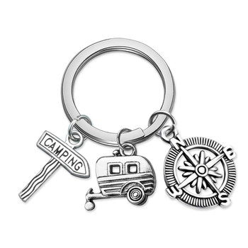 Europos ir Amerikos užsienio prekybos papuošalai, lauko kempingo kuprinės pakabukas, RV kelio ženklas, kompaso raktų pakabukas