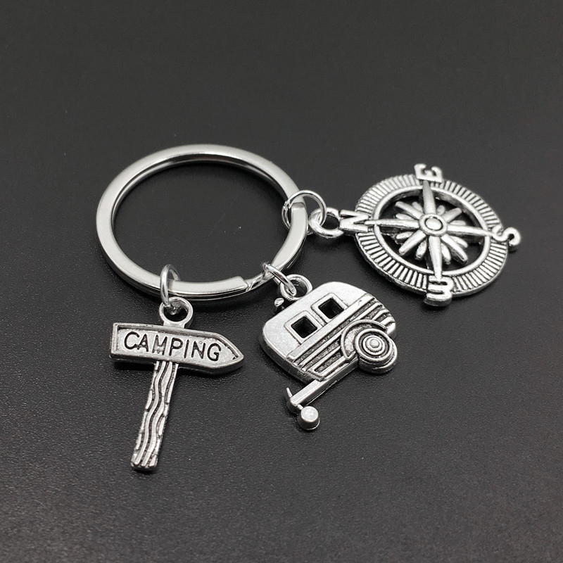 Europos ir Amerikos užsienio prekybos papuošalai, lauko kempingo kuprinės pakabukas, RV kelio ženklas, kompaso raktų pakabukas