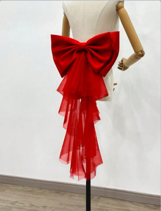 Originaal ehted satiinist võrgust lipsu vöökohaga pulmakleit fotograafia aksessuaarid saba eksport V148