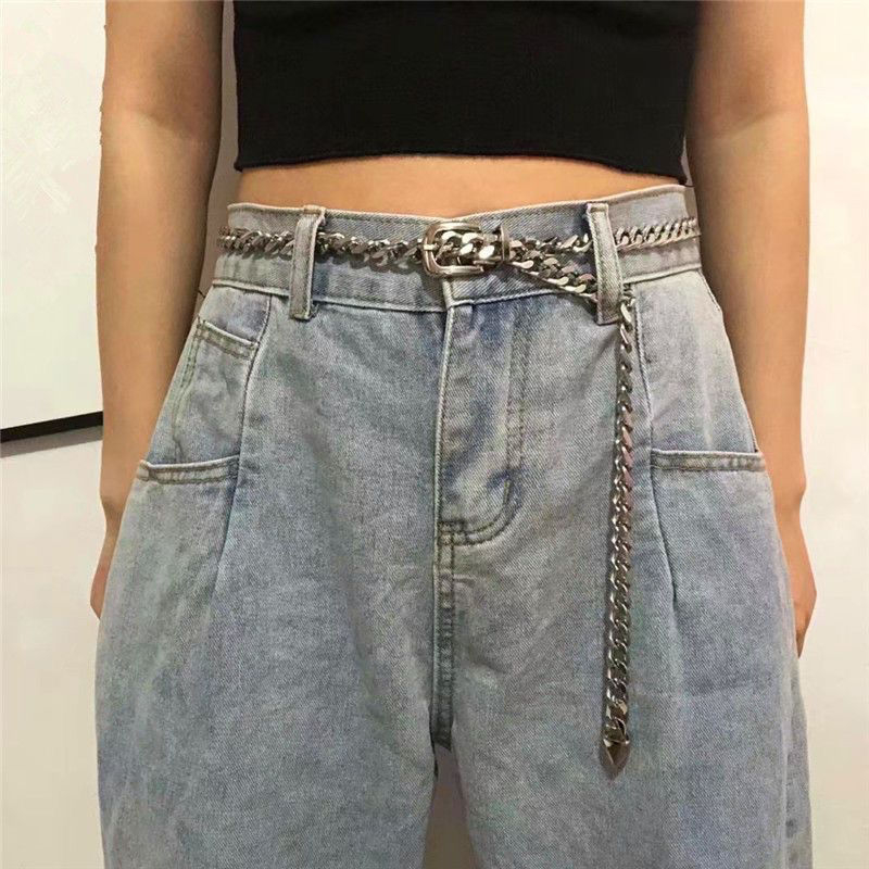 Верижен колан за жени в корейски стил, прост метален колан в пънк стил, студентска мода, декорация, jk панталони, верижни панталони, колан за мъже