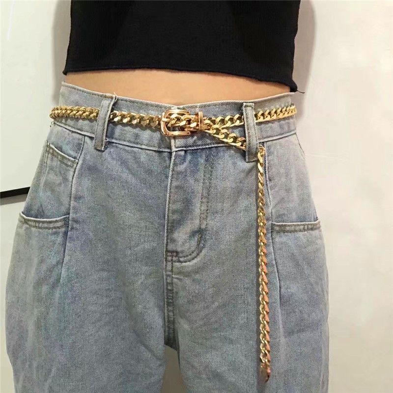 Верижен колан за жени в корейски стил, прост метален колан в пънк стил, студентска мода, декорация, jk панталони, верижни панталони, колан за мъже