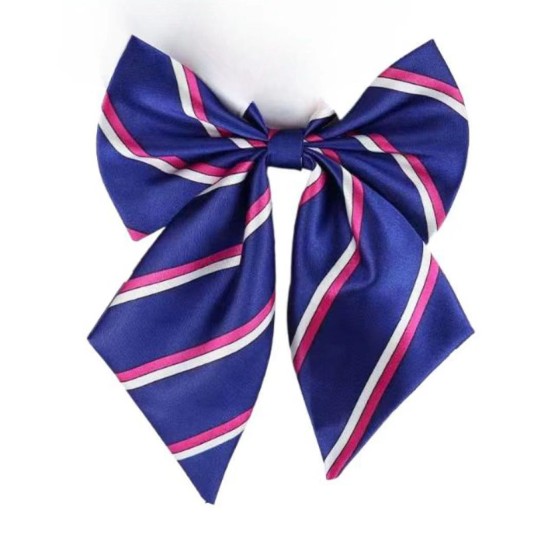 Spalvoti dryžuoti dalykiniai vyriški ir moteriški darbo marškiniai su kaspino apykakle ir balti derantys kaklaraiščiai, bankiniai kaklaraiščiai