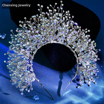 Star CX193 Euroopa ja Ameerika pulmakleit Suure krooniga peakate Pulmapruudi atmosfäärilised juukseaksessuaarid Krüptitud läikiva kividega juukserõngas