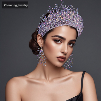 Star CX193 Euroopa ja Ameerika pulmakleit Suure krooniga peakate Pulmapruudi atmosfäärilised juukseaksessuaarid Krüptitud läikiva kividega juukserõngas