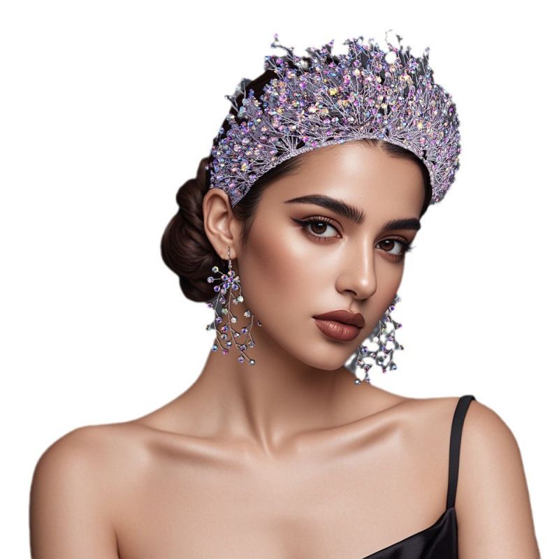 Star CX193 Euroopa ja Ameerika pulmakleit Suure krooniga peakate Pulmapruudi atmosfäärilised juukseaksessuaarid Krüptitud läikiva kividega juukserõngas