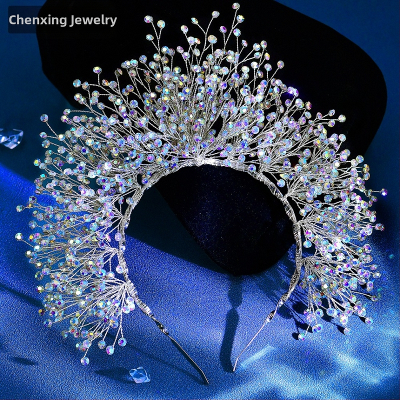 Star CX193 Euroopa ja Ameerika pulmakleit Suure krooniga peakate Pulmapruudi atmosfäärilised juukseaksessuaarid Krüptitud läikiva kividega juukserõngas