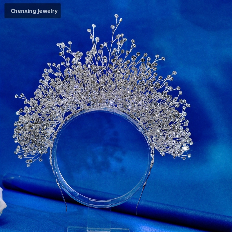 Star CX193 Euroopa ja Ameerika pulmakleit Suure krooniga peakate Pulmapruudi atmosfäärilised juukseaksessuaarid Krüptitud läikiva kividega juukserõngas