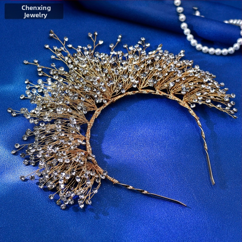 Star CX193 Euroopa ja Ameerika pulmakleit Suure krooniga peakate Pulmapruudi atmosfäärilised juukseaksessuaarid Krüptitud läikiva kividega juukserõngas