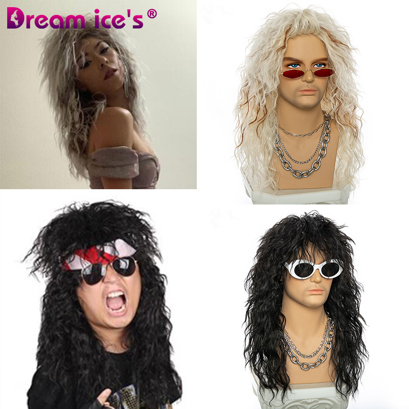 Euroopa ja Ameerika mood AliExpressi meeste keskmise pikkusega lokkis juustega rokiliku hip-hop keemilisest kiust matt naturaalsest parukast peakate