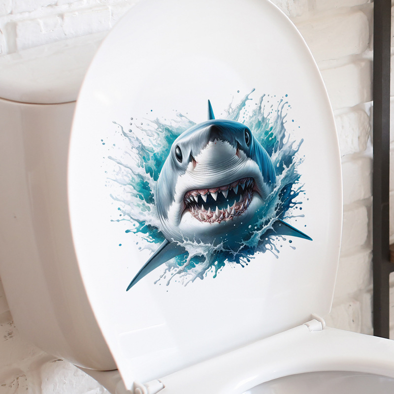 Personaalne 3D visuaalne loominguline haikleebis WC-potile, isekleepuv koomiksiga WC-kleebis lastetoa taustakleebis