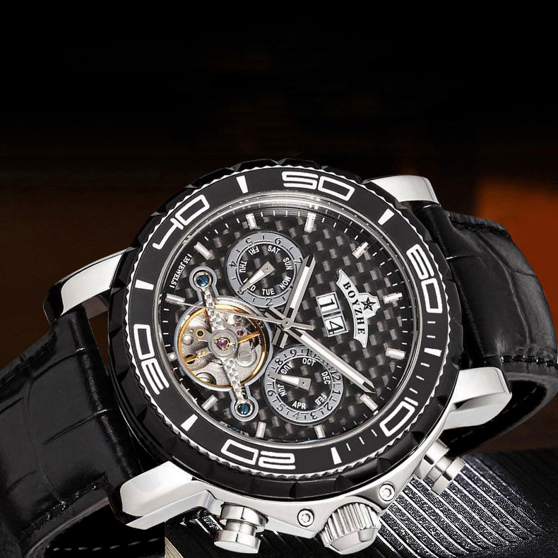 Boyzhe-Hanwei Ceasuri bărbătești elegante, ceas mecanic la modă, ceas multifuncțional pentru bărbați, ceas mecanic casual pentru bărbați