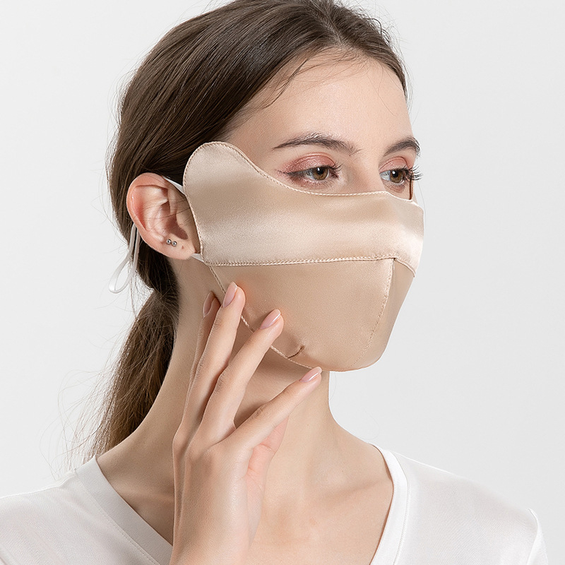 Šilkinė kaukė moterims, apsauganti nuo ultravioletinių spindulių, kvėpuojanti nuo saulės, šilkmedžio šilko veido kaukė, akių kampučių apsauga, viso veido apsauga, vasarinis skėtis nuo saulės