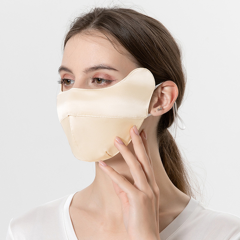 Šilkinė kaukė moterims, apsauganti nuo ultravioletinių spindulių, kvėpuojanti nuo saulės, šilkmedžio šilko veido kaukė, akių kampučių apsauga, viso veido apsauga, vasarinis skėtis nuo saulės