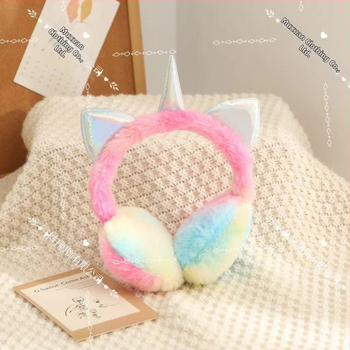 Vaikiškos animacinių filmukų šiltos ausinės rudens ir žiemos vaivorykštės „Macaron“ vienaragio šalčiui atsparios ausinės ištraukiamos ausinės ausims šildyti