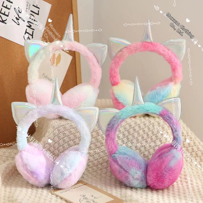 Vaikiškos animacinių filmukų šiltos ausinės rudens ir žiemos vaivorykštės „Macaron“ vienaragio šalčiui atsparios ausinės ištraukiamos ausinės ausims šildyti