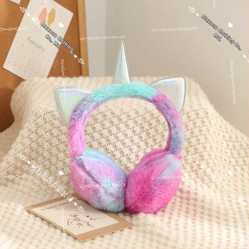 Detské kreslené teplé chrániče sluchu, jesenné a zimné dúhové Macaron Unicorn, chladuvzdorné chrániče sluchu, zasúvateľné chrániče sluchu