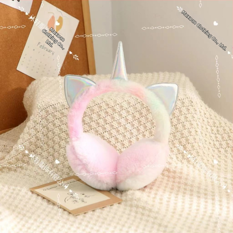 Vaikiškos animacinių filmukų šiltos ausinės rudens ir žiemos vaivorykštės „Macaron“ vienaragio šalčiui atsparios ausinės ištraukiamos ausinės ausims šildyti