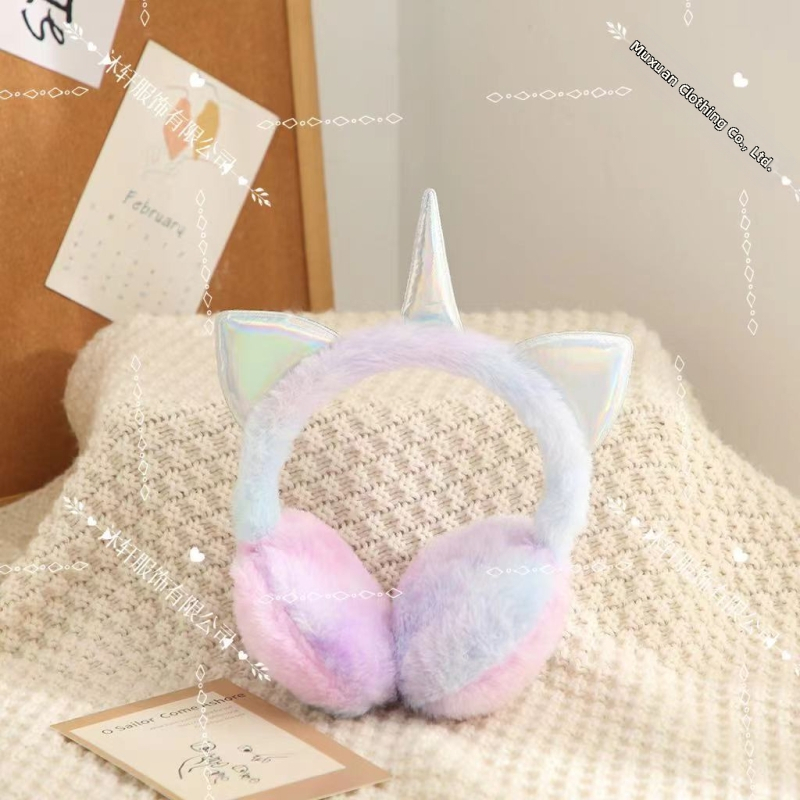 Vaikiškos animacinių filmukų šiltos ausinės rudens ir žiemos vaivorykštės „Macaron“ vienaragio šalčiui atsparios ausinės ištraukiamos ausinės ausims šildyti