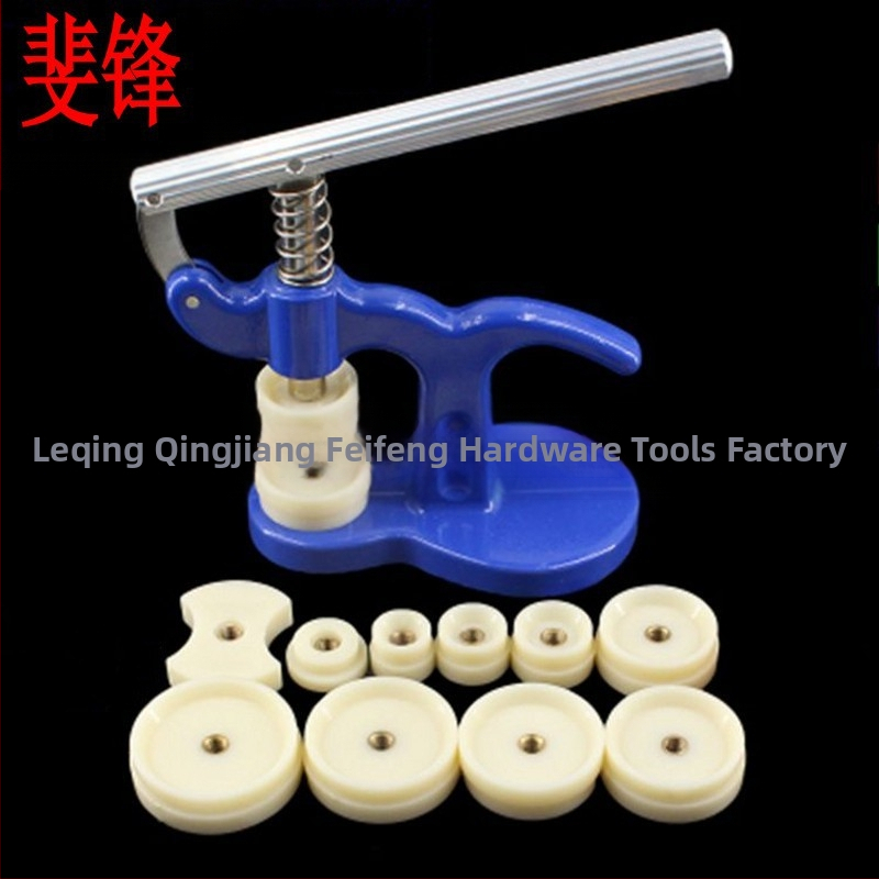 Laikrodžių taisymo rinkinys, paspauskite galinį dangtelį, paspauskite laikrodžio dangtelį, laikrodžio dangtelį, paspauskite baterijų keitimo įrankį (mėlynas),