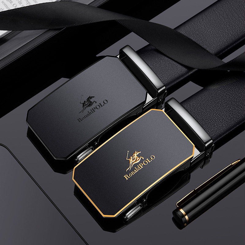 RONALDPOLO vyriškas odinis diržas su automatine sagtimi, grynos jaučio odos vyriškas diržas, verslo stiliaus, paprastas kelnių diržas, dovana, didmeninė prekyba