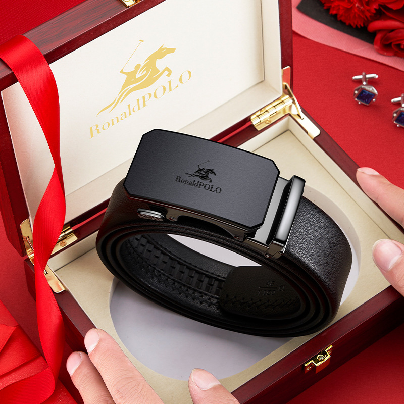RONALDPOLO vyriškas odinis diržas su automatine sagtimi, grynos jaučio odos vyriškas diržas, verslo stiliaus, paprastas kelnių diržas, dovana, didmeninė prekyba