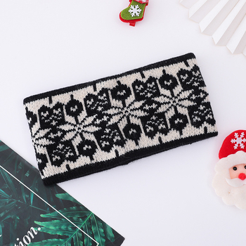 Νέα πλεκτή κορδέλα μαλλιών με νιφάδες χιονιού σε γαλλικό στιλ για το φθινόπωρο και τον χειμώνα του 2024, με φαρδιά άκρη, κορδέλα μαλλιών υψηλής ελαστικότητας, μάλλινη κορδέλα μαλλιών, καρό σχέδιο