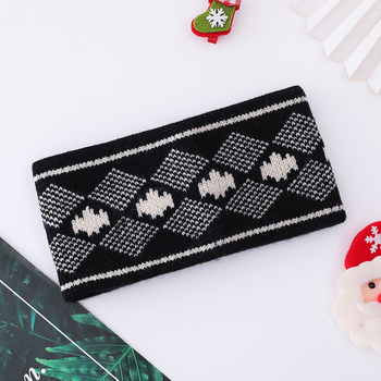 Νέα πλεκτή κορδέλα μαλλιών με νιφάδες χιονιού σε γαλλικό στιλ για το φθινόπωρο και τον χειμώνα του 2024, με φαρδιά άκρη, κορδέλα μαλλιών υψηλής ελαστικότητας, μάλλινη κορδέλα μαλλιών, καρό σχέδιο