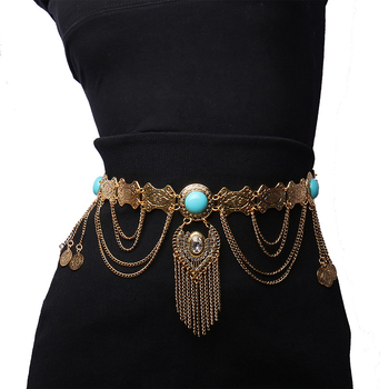 Madingos naujos bohemiškos monetų kutais puoštos juosmens grandinėlės retro etninio stiliaus lydinio taško deimanto pilvo šokio juosmens aksesuarai, didmeninė prekyba