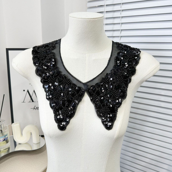 Фабрика директно черна тежка промишленост кристална бродерия фалшива яка дамска бродерия мъниста мъниста яка цвете декоративни дрехи аксесоари за яка