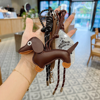 Νέο δερμάτινο dachshund χειροποίητο υφαντό σχοινί μπρελόκ υφαντό σχοινί δερμάτινο μπρελόκ αυτοκινήτου για κουτάβια τσάντα συσκευασίας κρεμαστά στολίδια