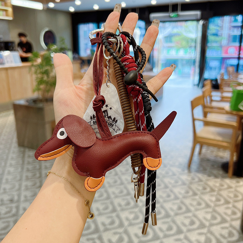 Nou din piele Dachshund țesut manual breloc frânghie țesute frânghie piele cățeluș mașina breloc geantă de ambalare agățat ornamente