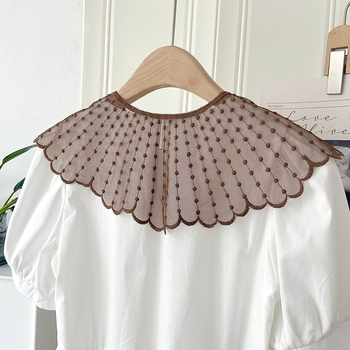 Νέο γυναικείο σάλι με δαντέλα και κούφιο σχέδιο, καλοκαιρινό, κορεάτικο στυλ, ευέλικτο διακοσμητικό προστατευτικό λαιμού με φούστα και γιλέκο, ψεύτικο γιακά