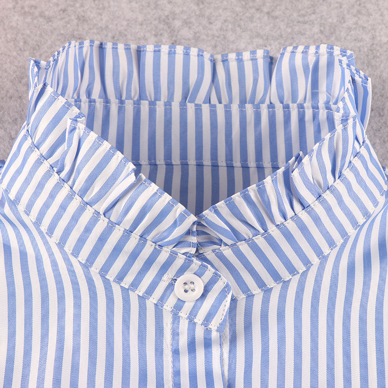 Visiems tinkantys dryžuoti marškiniai su netikra apykakle, dekoratyvūs, elegantiški, stilingi, universalūs, laisvi, patogūs marškinių apykaklės marškiniai